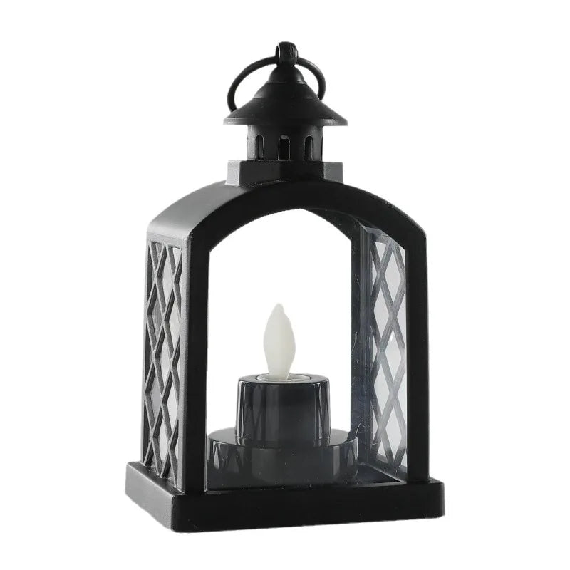 European Christmas Decor Set: Christmas Tree Ornament + Window Wreath + Arch Mini Lantern Candle Lamp for Holiday Arrangement