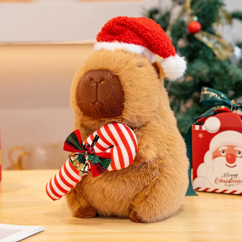 Kawaii New Year Party Christmas Decoration Cute Capybara Plushies Xmas Hat Tree Candy Cane Decor Capi Plush Soft Toys Gift