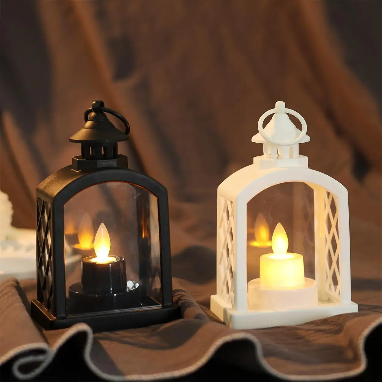 European Christmas Decor Set: Christmas Tree Ornament + Window Wreath + Arch Mini Lantern Candle Lamp for Holiday Arrangement