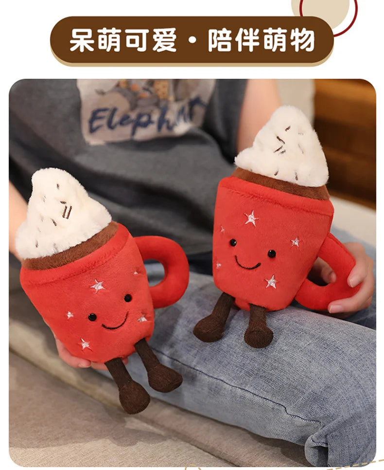 20cm Cute Ice Cream Plush Toy Red Milk Tea Cup Stuffed Doll Cartoon Ice Cream Cup Plushie Girl Room Decoration Ornament Gifts