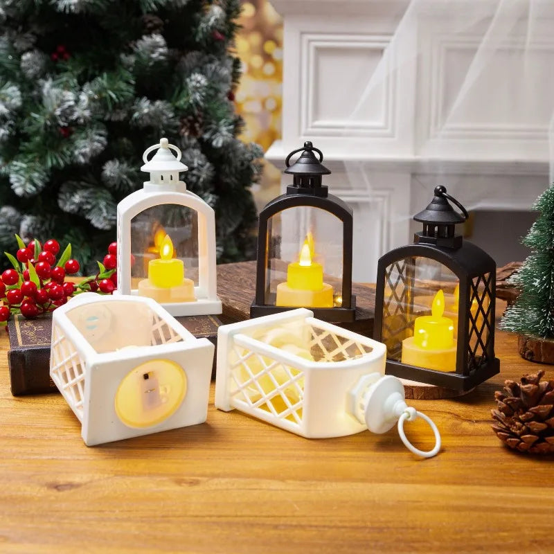 European Christmas Decor Set: Christmas Tree Ornament + Window Wreath + Arch Mini Lantern Candle Lamp for Holiday Arrangement