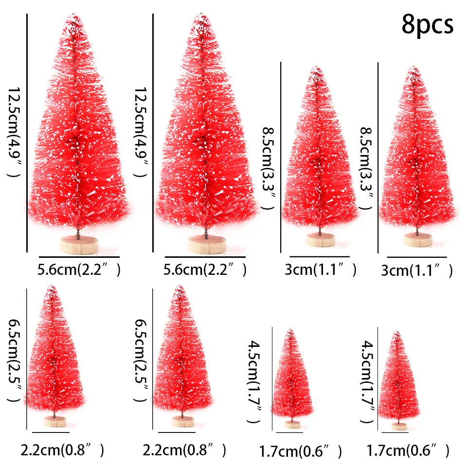 8PCS Multi Size Christmas Pine Tree Colorful Mini Trees for Xmas Home Desktop Ornaments Noel Party Table Decoration Supply