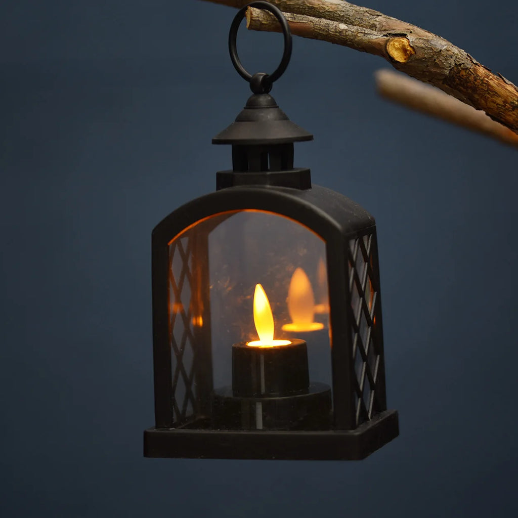 European Christmas Decor Set: Christmas Tree Ornament + Window Wreath + Arch Mini Lantern Candle Lamp for Holiday Arrangement