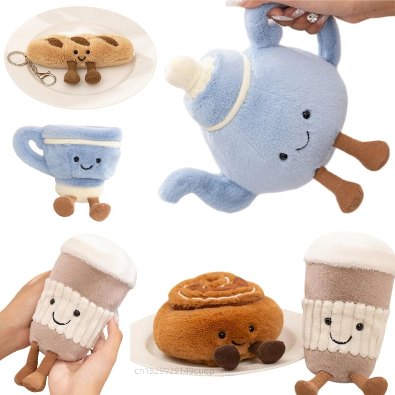 Cartoon Fun Hot Sell Cookie Plush Doll Pentant Cake Baguette Cinnamon Teapot Coffee Cup Plush Toy Home Decor Gift For Children