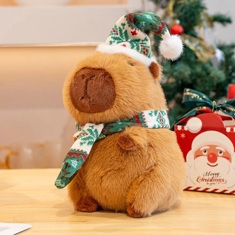 Kawaii New Year Party Christmas Decoration Cute Capybara Plushies Xmas Hat Tree Candy Cane Decor Capi Plush Soft Toys Gift