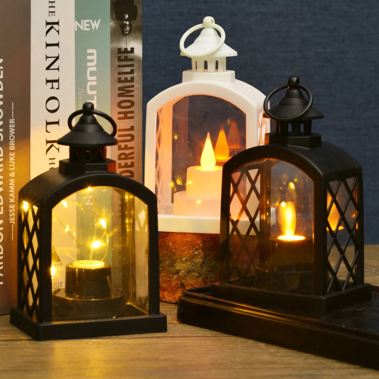 European Christmas Decor Set: Christmas Tree Ornament + Window Wreath + Arch Mini Lantern Candle Lamp for Holiday Arrangement