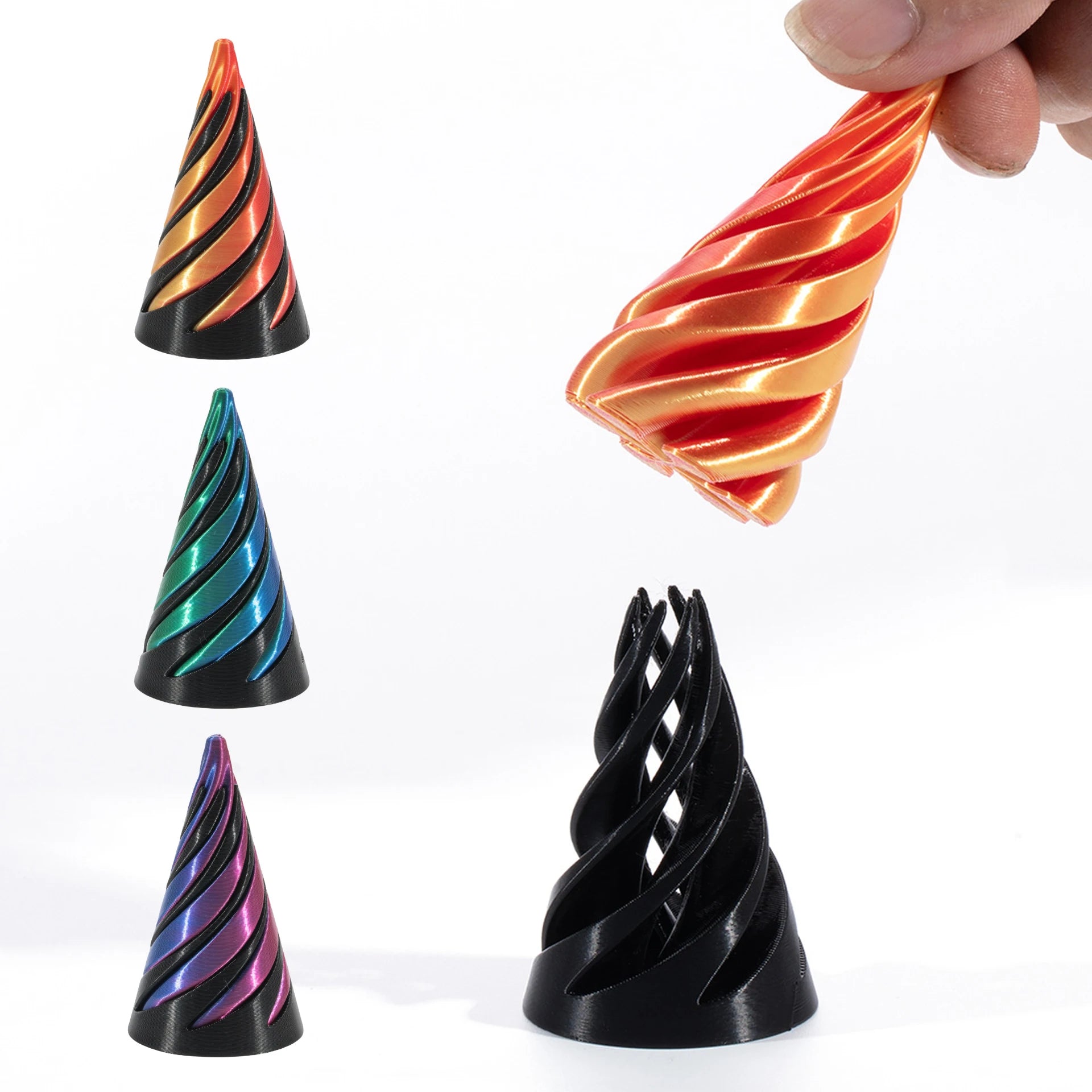 3D Printed Toys Rotating Pyramid 3D Printed Spiral Cone Relief Toys 3D Printed Spinning Anti-Stress Toy Fidget Rotating Pyramid