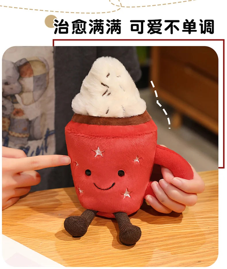 20cm Cute Ice Cream Plush Toy Red Milk Tea Cup Stuffed Doll Cartoon Ice Cream Cup Plushie Girl Room Decoration Ornament Gifts