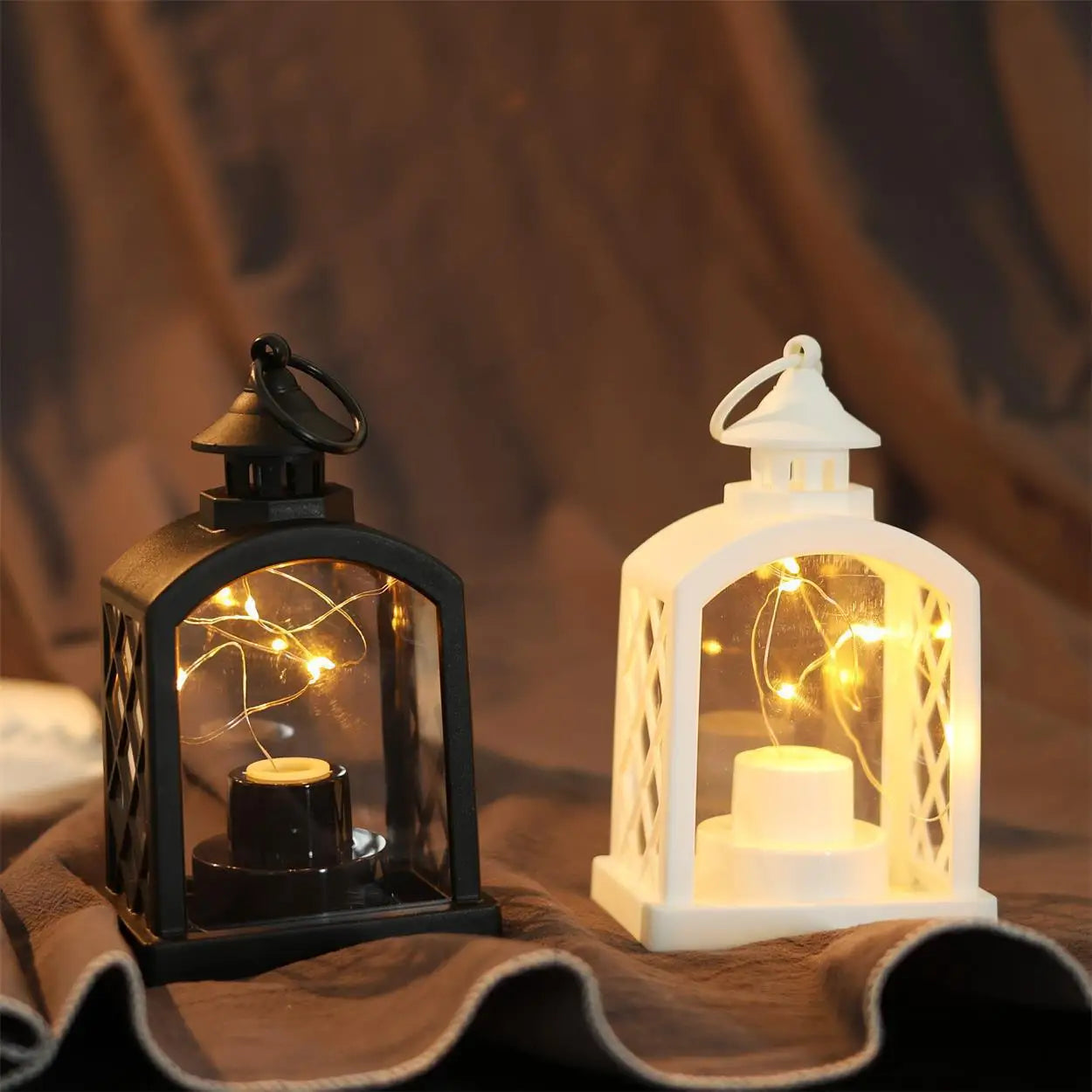 European Christmas Decor Set: Christmas Tree Ornament + Window Wreath + Arch Mini Lantern Candle Lamp for Holiday Arrangement