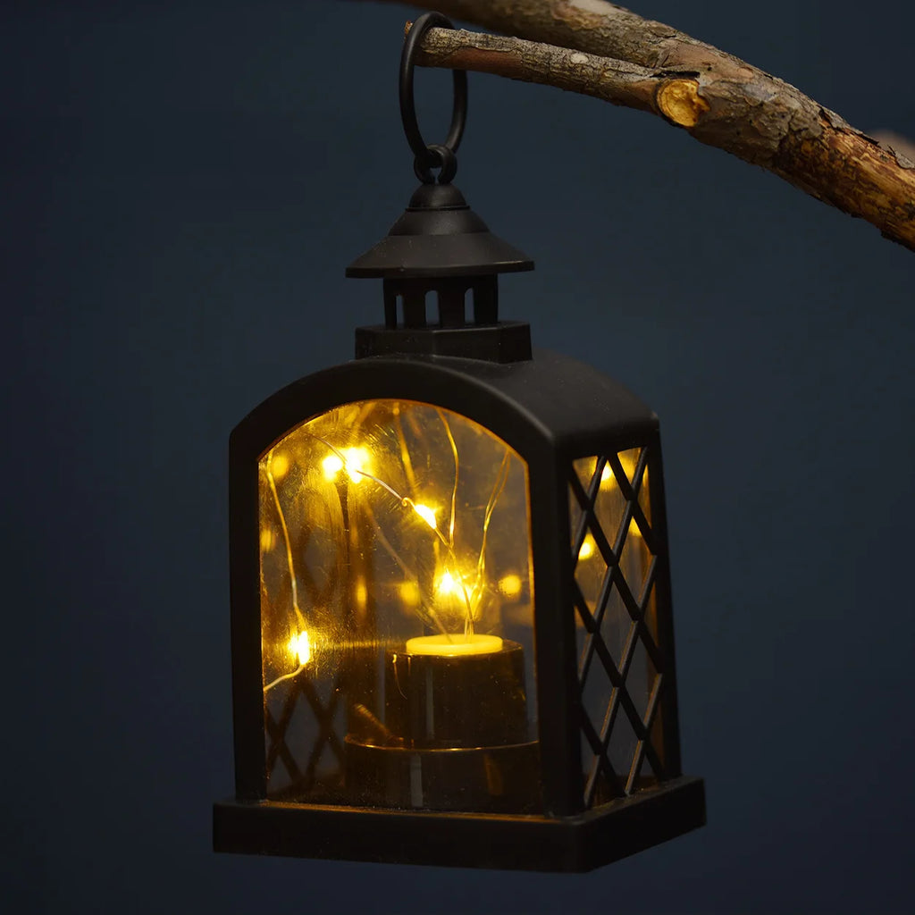 European Christmas Decor Set: Christmas Tree Ornament + Window Wreath + Arch Mini Lantern Candle Lamp for Holiday Arrangement