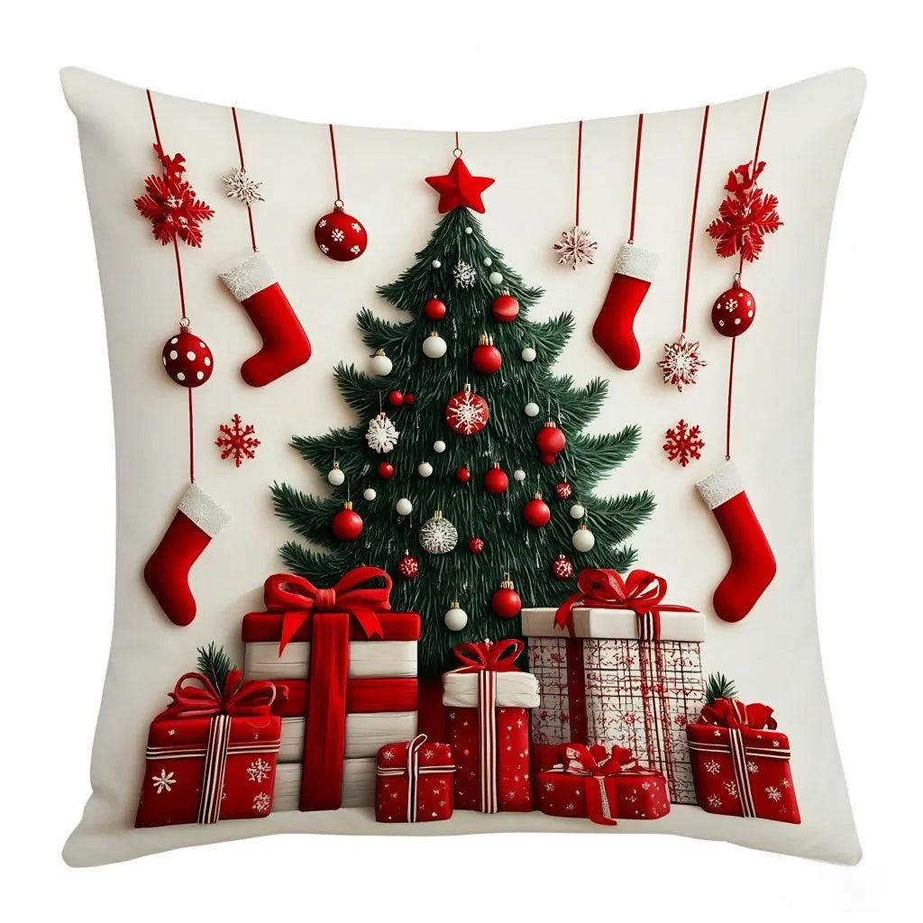 45x45cm Linen Plush Cartoon Snowman Print Throw Pillowcase Santa Cluas Xmas Merry Christmas Decor 2025 Happy New Year 2026