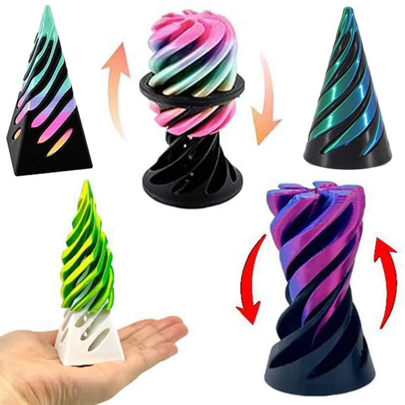 3D Printed Toys Rotating Pyramid 3D Printed Spiral Cone Relief Toys 3D Printed Spinning Anti-Stress Toy Fidget Rotating Pyramid