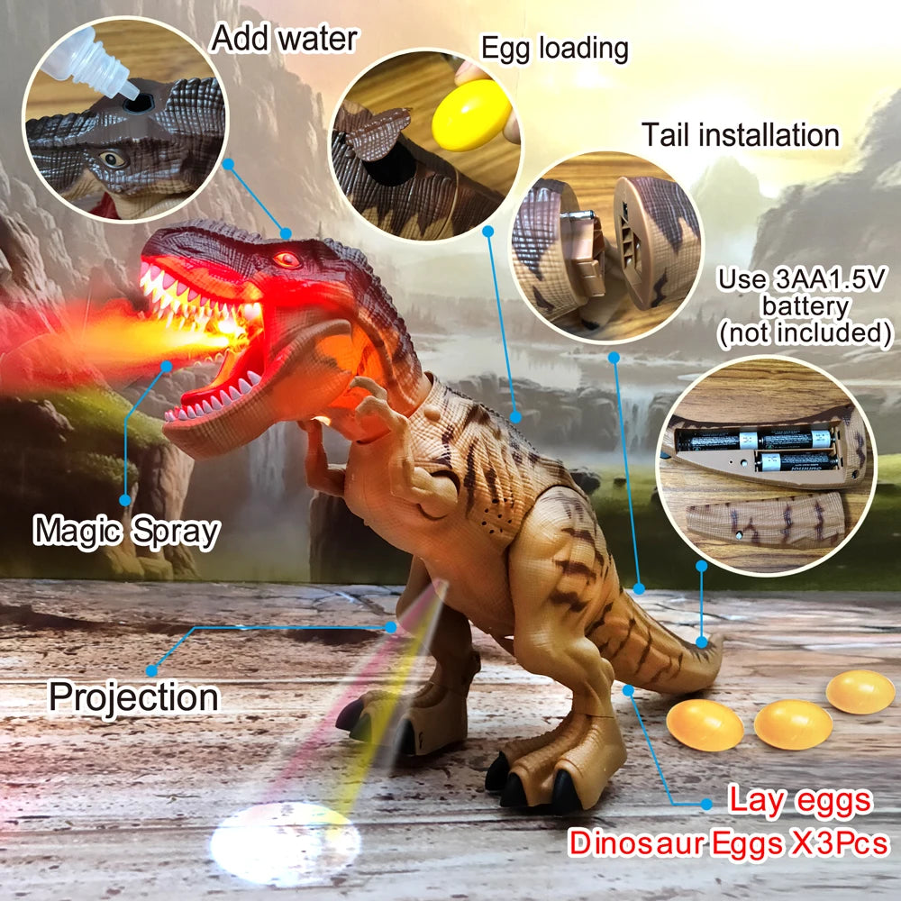 Electric Toy Large Size Walking Spray Lay Eggs Dinosaur Robot  for Kids With Light Sound Mechanical Dinosaurs Model Toys
