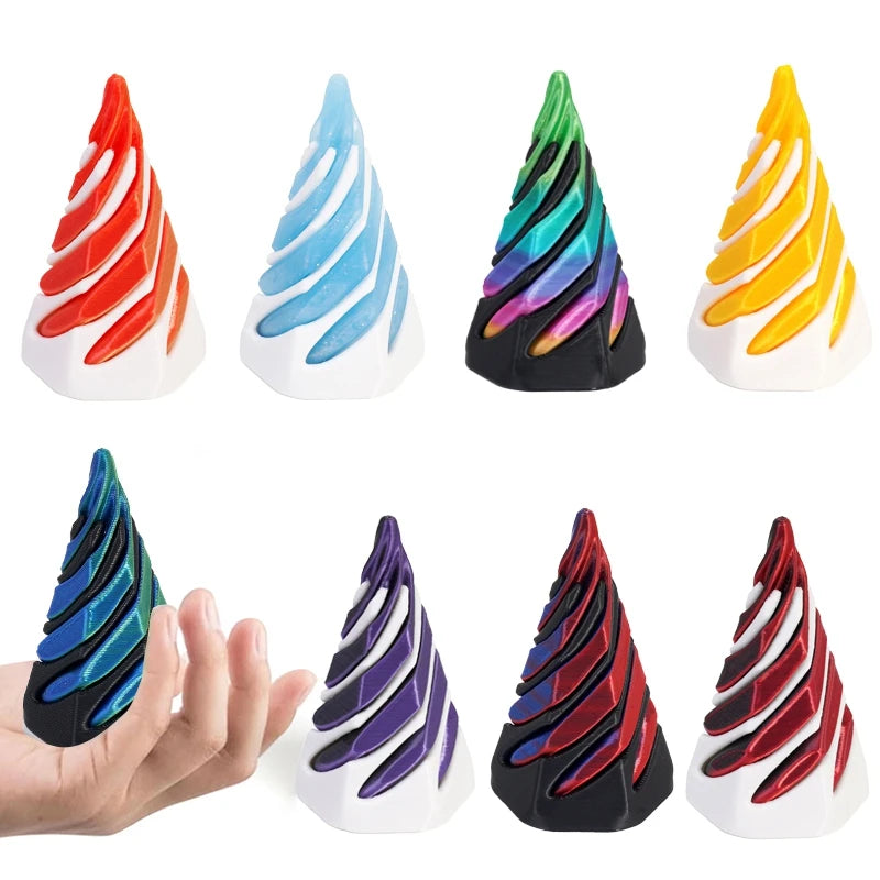 3D Printed Toys Rotating Pyramid 3D Printed Spiral Cone Relief Toys 3D Printed Spinning Anti-Stress Toy Fidget Rotating Pyramid