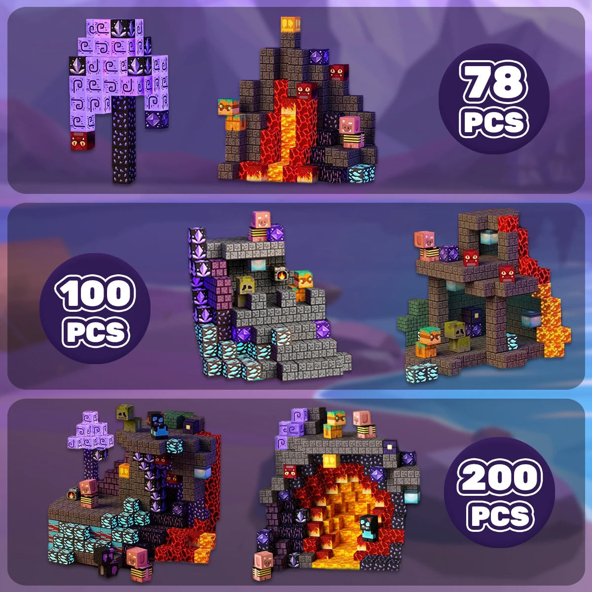 Magnetic Building Blocks Game-Based Build Cave with Magnet Construction Toys STEM Sensory Gift For Kids Birthday 78/100/200PCS