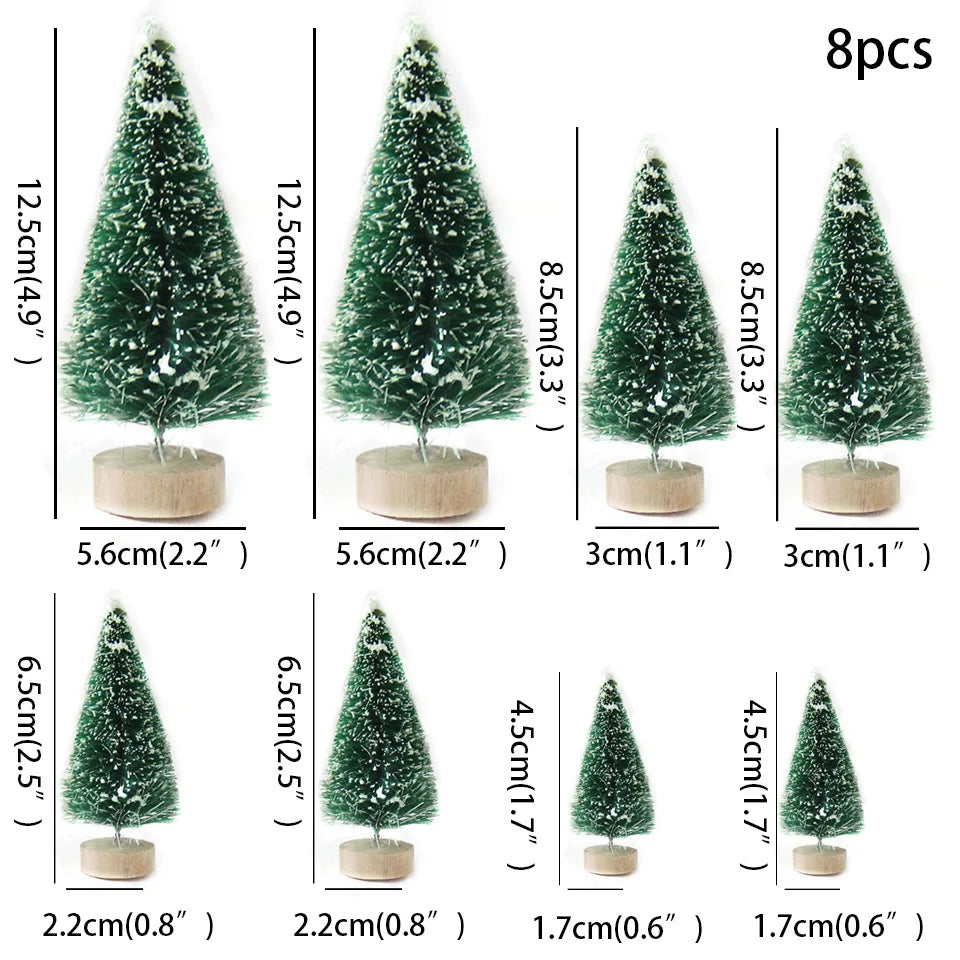 8PCS Multi Size Christmas Pine Tree Colorful Mini Trees for Xmas Home Desktop Ornaments Noel Party Table Decoration Supply
