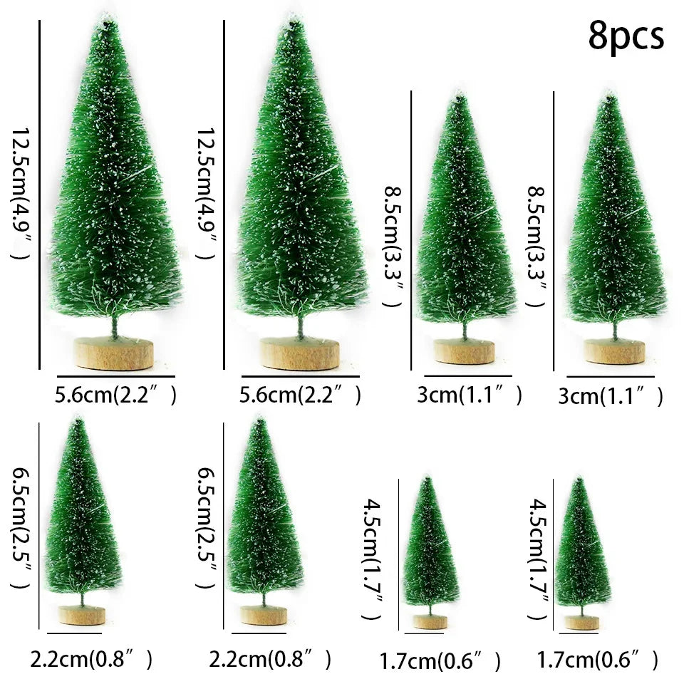 8PCS Multi Size Christmas Pine Tree Colorful Mini Trees for Xmas Home Desktop Ornaments Noel Party Table Decoration Supply