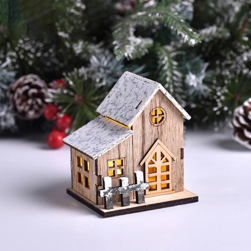 Christmas House Cottages DIY Toys Ornament Landscape Decor Dollhouse LED Luminous Wooden Deskop Decoration Happy New Year Gifts