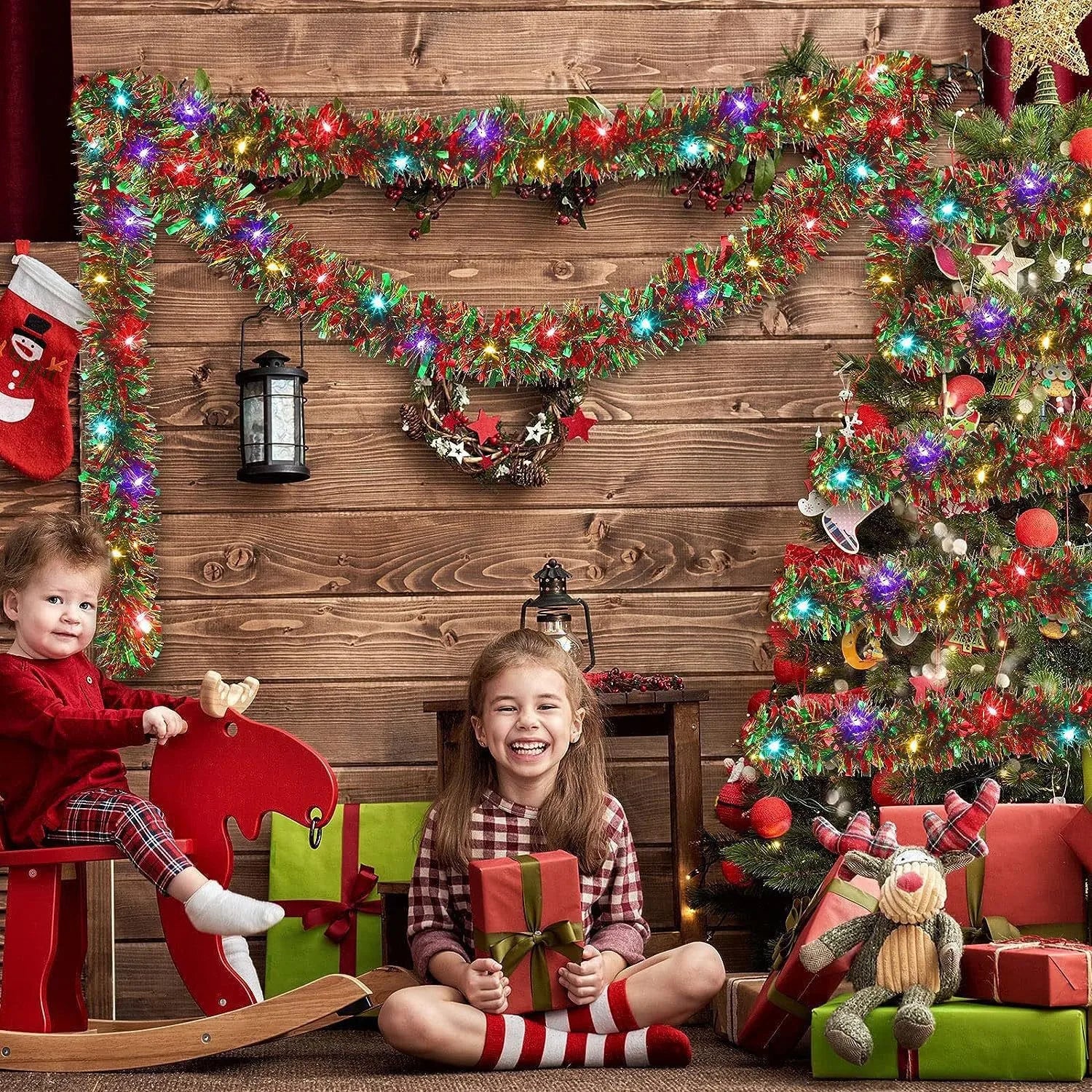 Christmas Decor Color Bars Christmas Parties Atmosphere Venue Layout LED Lights Flower Garlands Christmas Tree Decor DIY Decor