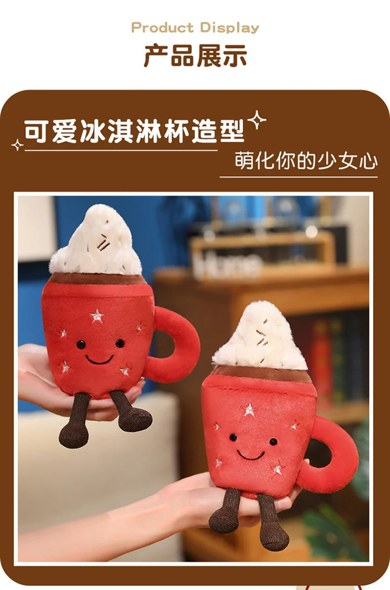 20cm Cute Ice Cream Plush Toy Red Milk Tea Cup Stuffed Doll Cartoon Ice Cream Cup Plushie Girl Room Decoration Ornament Gifts