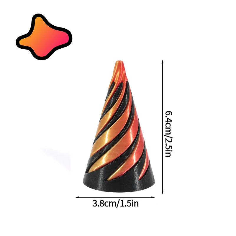 3D Printed Toys Rotating Pyramid 3D Printed Spiral Cone Relief Toys 3D Printed Spinning Anti-Stress Toy Fidget Rotating Pyramid