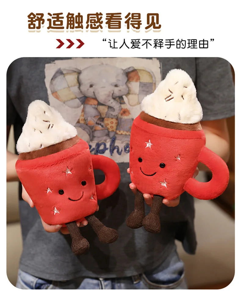 20cm Cute Ice Cream Plush Toy Red Milk Tea Cup Stuffed Doll Cartoon Ice Cream Cup Plushie Girl Room Decoration Ornament Gifts