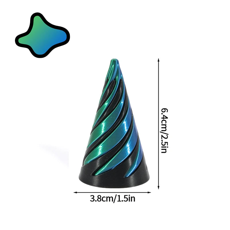 3D Printed Toys Rotating Pyramid 3D Printed Spiral Cone Relief Toys 3D Printed Spinning Anti-Stress Toy Fidget Rotating Pyramid