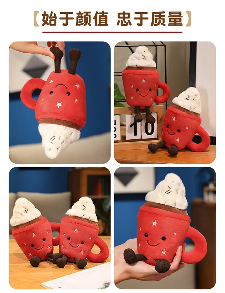 20cm Cute Ice Cream Plush Toy Red Milk Tea Cup Stuffed Doll Cartoon Ice Cream Cup Plushie Girl Room Decoration Ornament Gifts