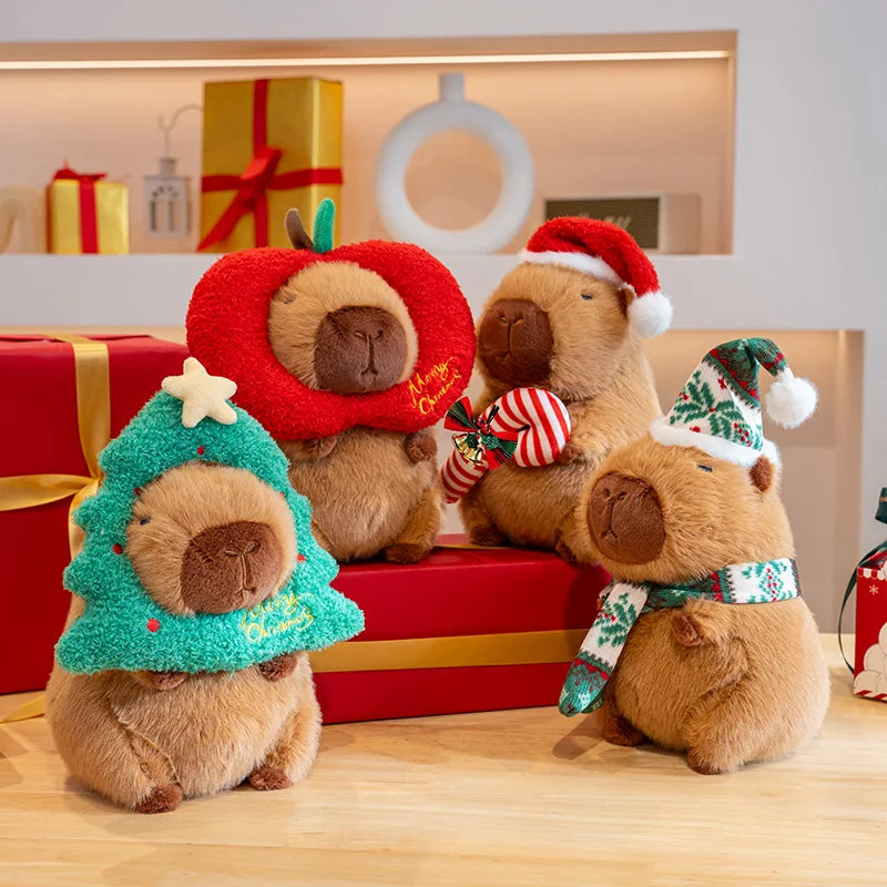 Kawaii New Year Party Christmas Decoration Cute Capybara Plushies Xmas Hat Tree Candy Cane Decor Capi Plush Soft Toys Gift