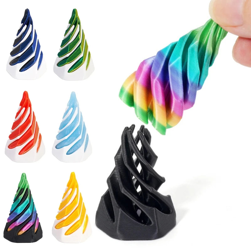 3D Printed Toys Rotating Pyramid 3D Printed Spiral Cone Relief Toys 3D Printed Spinning Anti-Stress Toy Fidget Rotating Pyramid