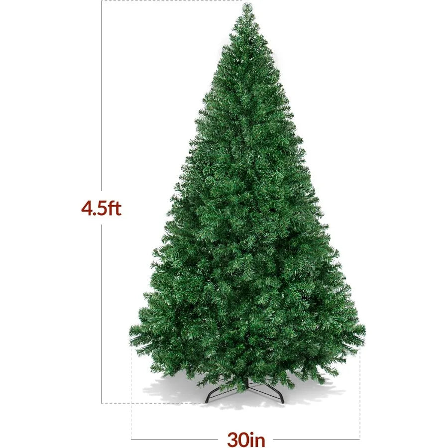 Artificial Christmas Tree 4.5ft Premium Unlit Hinged Design with Dense Branches for Realistic Holiday Decor Easy Assembly and S