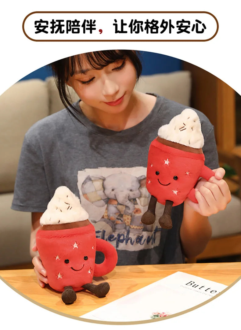 20cm Cute Ice Cream Plush Toy Red Milk Tea Cup Stuffed Doll Cartoon Ice Cream Cup Plushie Girl Room Decoration Ornament Gifts