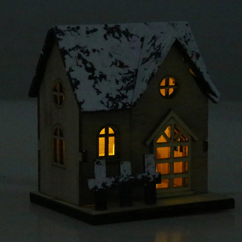 Christmas House Cottages DIY Toys Ornament Landscape Decor Dollhouse LED Luminous Wooden Deskop Decoration Happy New Year Gifts