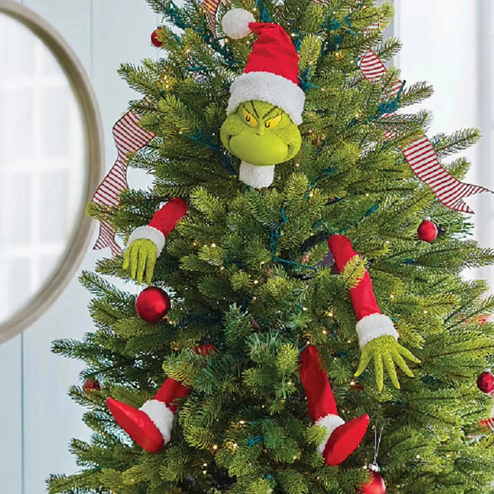 5Pcs Arm Leg Head Ornaments Holder Head/Arms and Legs Grinch Tree Topper Decor Xmas Elf Body Tree Decoration for Xmas Party