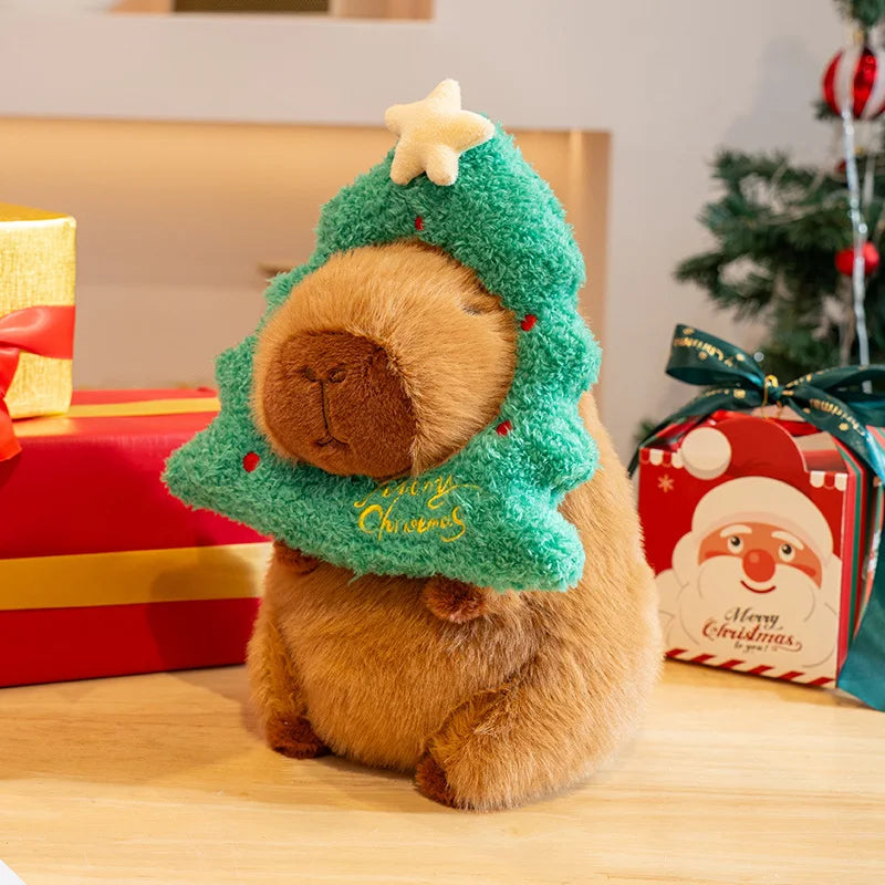 Kawaii New Year Party Christmas Decoration Cute Capybara Plushies Xmas Hat Tree Candy Cane Decor Capi Plush Soft Toys Gift