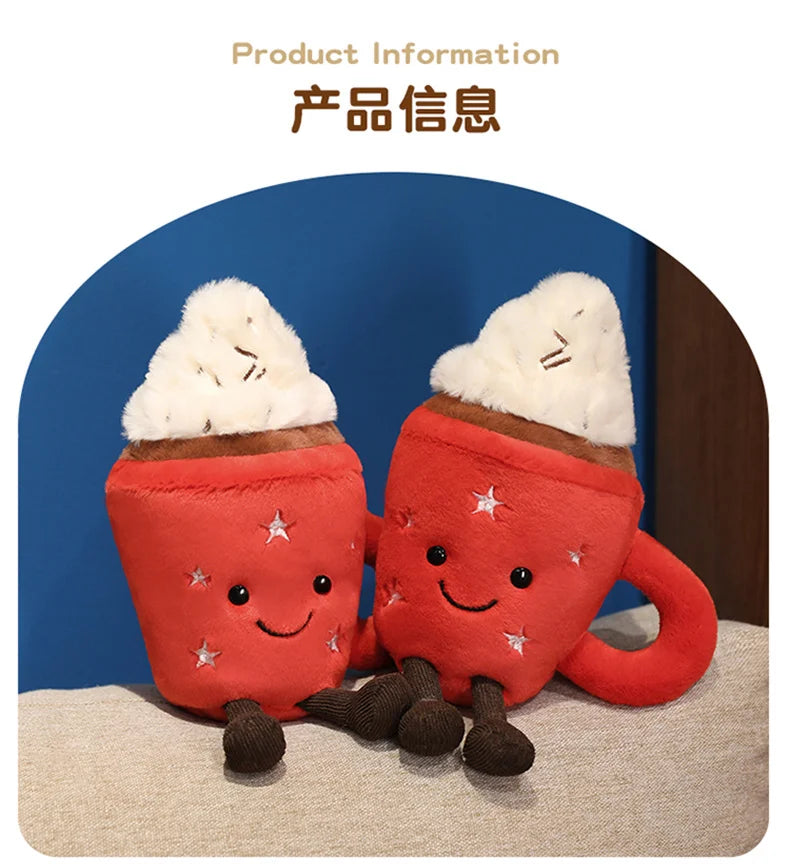 20cm Cute Ice Cream Plush Toy Red Milk Tea Cup Stuffed Doll Cartoon Ice Cream Cup Plushie Girl Room Decoration Ornament Gifts